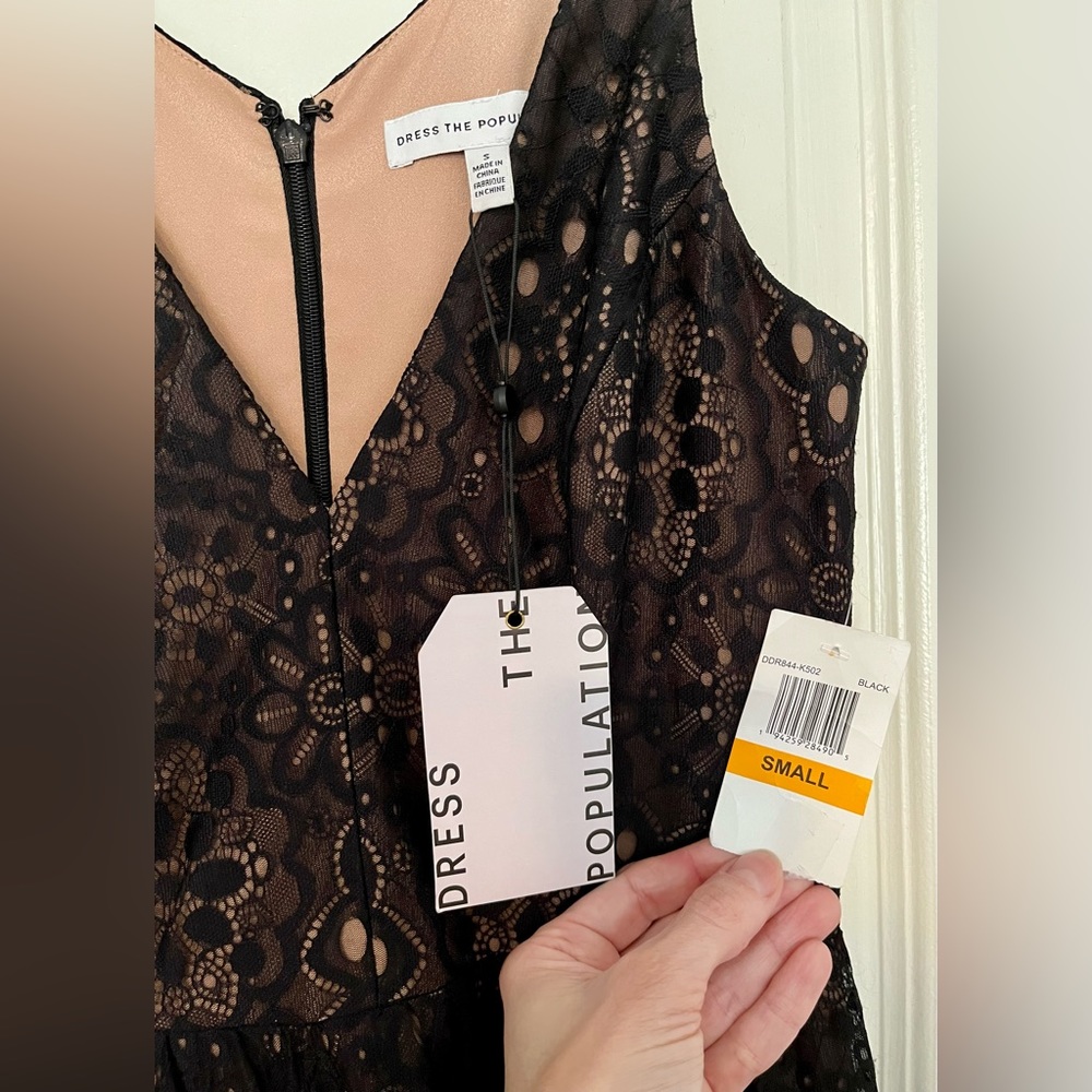 Dress the Population Melina Black Lace Overlay Dress, Sz S - Picture 4 of 5